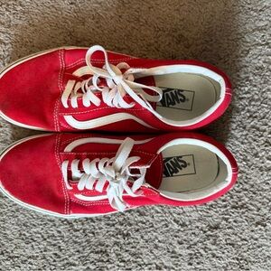 Vans Red and White Old Skool Low-Top Sneakers